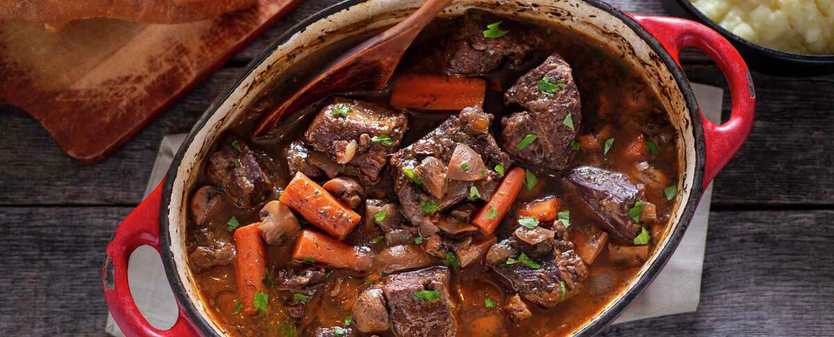 Beef bourguignon is best when made with chuck roast, the point cut of a brisket or bone-in short ribs.