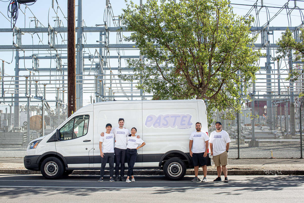 Pastel employees, left to right, Anh Mai, Chris Morewood, owner Amanda Nguyen, Luiz Castanheira Jr. and Ted Moran pose outside a delivery truck. The company delivers food items to customers in the Bay Area.