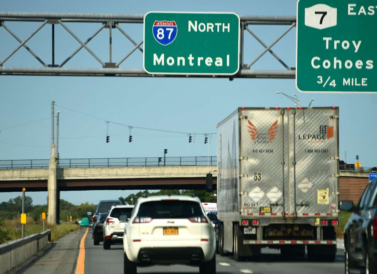 Traffic on I-87 in Latham headed north towards Canada. Chris Churchill asks - why are Canandians still banned from the U.S. in October 2021? (Lori Van Buren/Times Union)