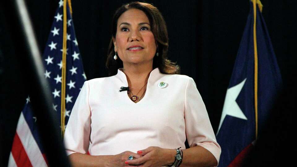 Rep. Veronica Escobar, D-Texas, speaks as she records a Spanish-language response to President Donald Trump's State of the Union address on Tuesday, Feb. 4, 2020, in El Paso, Texas. (AP Photo/Cedar Attanasio)