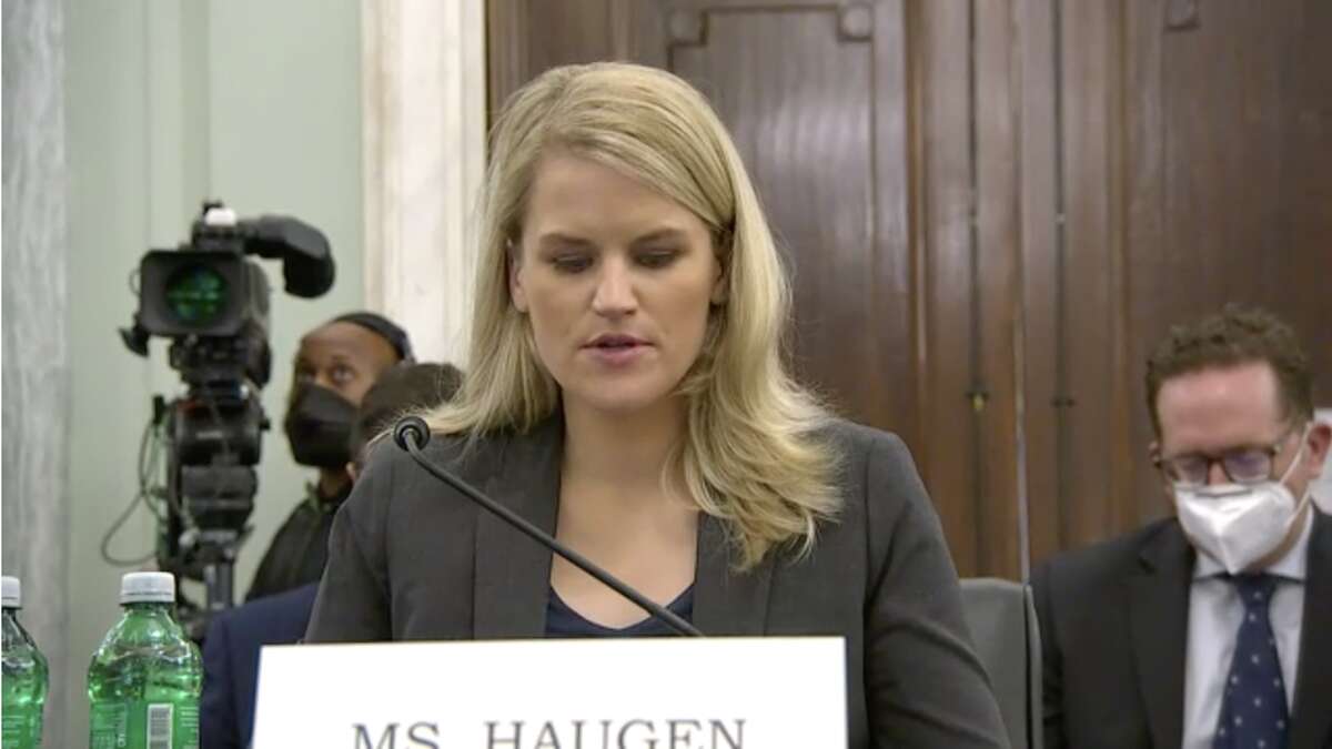 Former Facebook product manager Frances Haugen testifies before Congress.