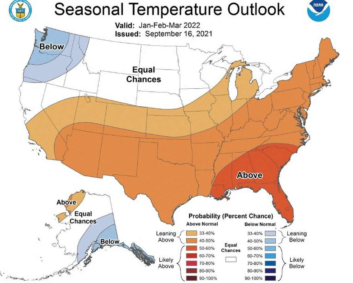 Seasonal temperature outlook for early 2022.