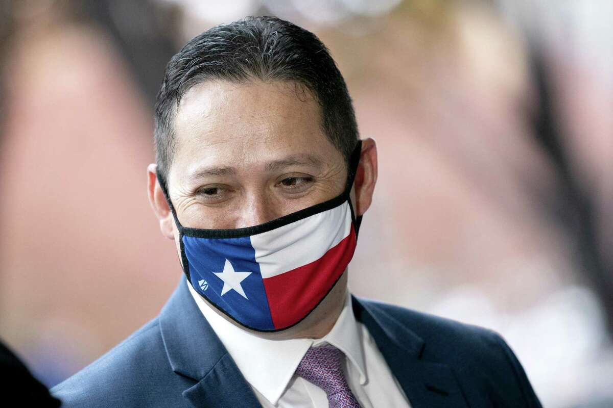 Representative-elect Tony Gonzales, a Republican from Texas, wears a protective mask while arriving for a new member orientation in Washington, D.C., U.S., on Thursday, Nov. 12, 2020. Senate Republicans this week released 12 bills to fund the government through next September, the first move toward negotiations with House Democrats that will be vital to avoiding a federal shutdown next month. Photographer: Stefani Reynolds/Bloomberg
