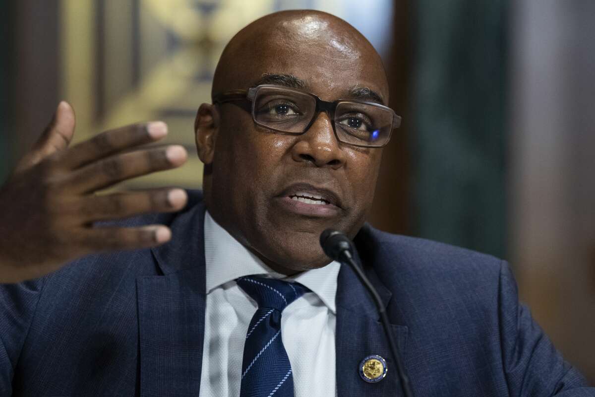 FILE - Kwame Raoul, attorney general of Illinois, testifies during a Senate Judiciary Committee on Tuesday, Aug. 3, 2021. (Photo By Tom Williams/CQ-Roll Call, Inc via Getty Images)