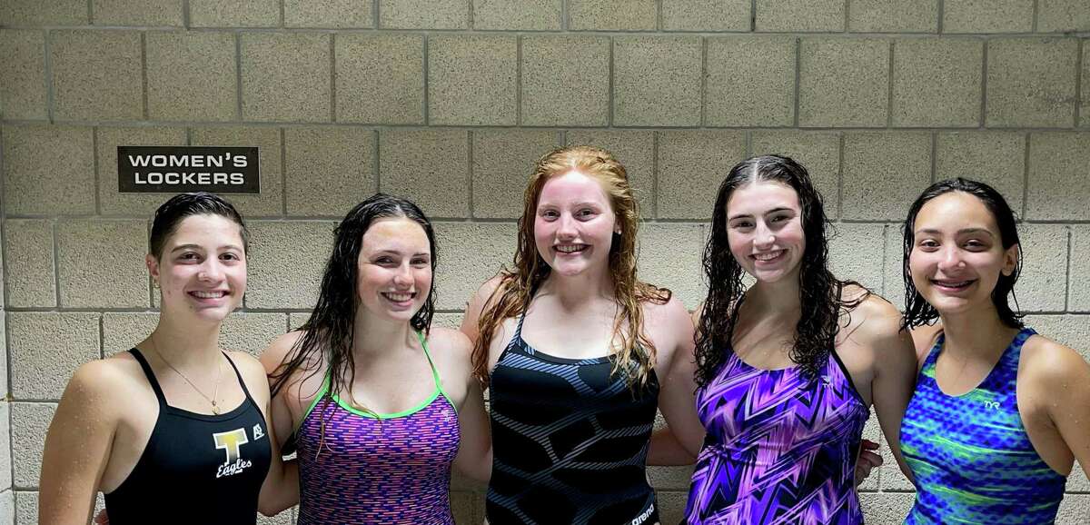 Olivia Zint, Erin Racicot, Lauren Walsh, Nora Hampford and Kailey Caballero captain Trumbull’s girls swim & dive team.