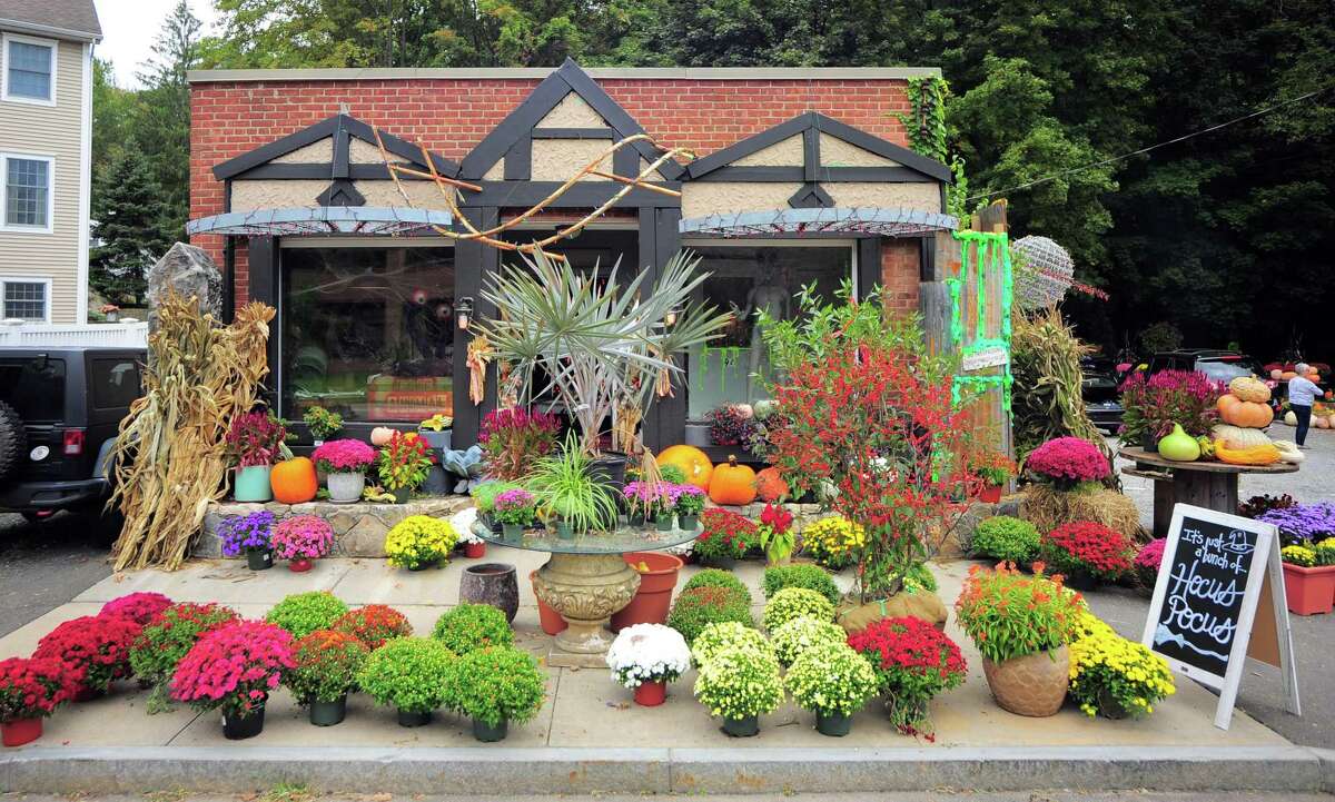 Arch in Bloom in Greenwich, Conn., on Wednesday October 6, 2021. The landscaping business has gotten a head start on the Halloween season by putting out a big display inside and out.