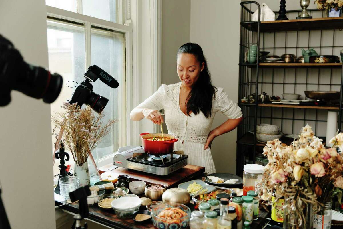 Joanne Lee Molinaro, a.k.a. the Korean Vegan, prepares dishes from her new cookbook at her home in Chicago.