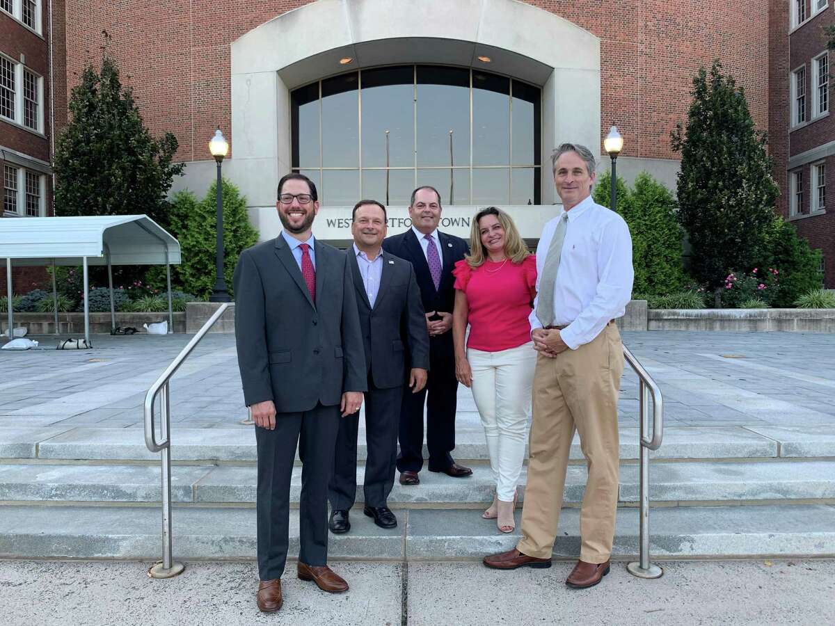 A Connecticut Party is looking to offer West Hartford voters a center option this November. Their candidates, from left, are Ross Jacobs, Mark Merritt, Lee Gold, Roni Rodman and Rick Bush.