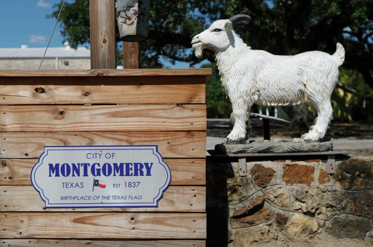 The original statue of Monty the Goat is seen in downtown Montgomery, Tuesday, Oct. 6, 2021. The city is selling statues, poured from the same mold as the original, to help promote the city new-look logo and emphasizes the town’s goodwill toward visitors, born from the 1906 legend of Monty.