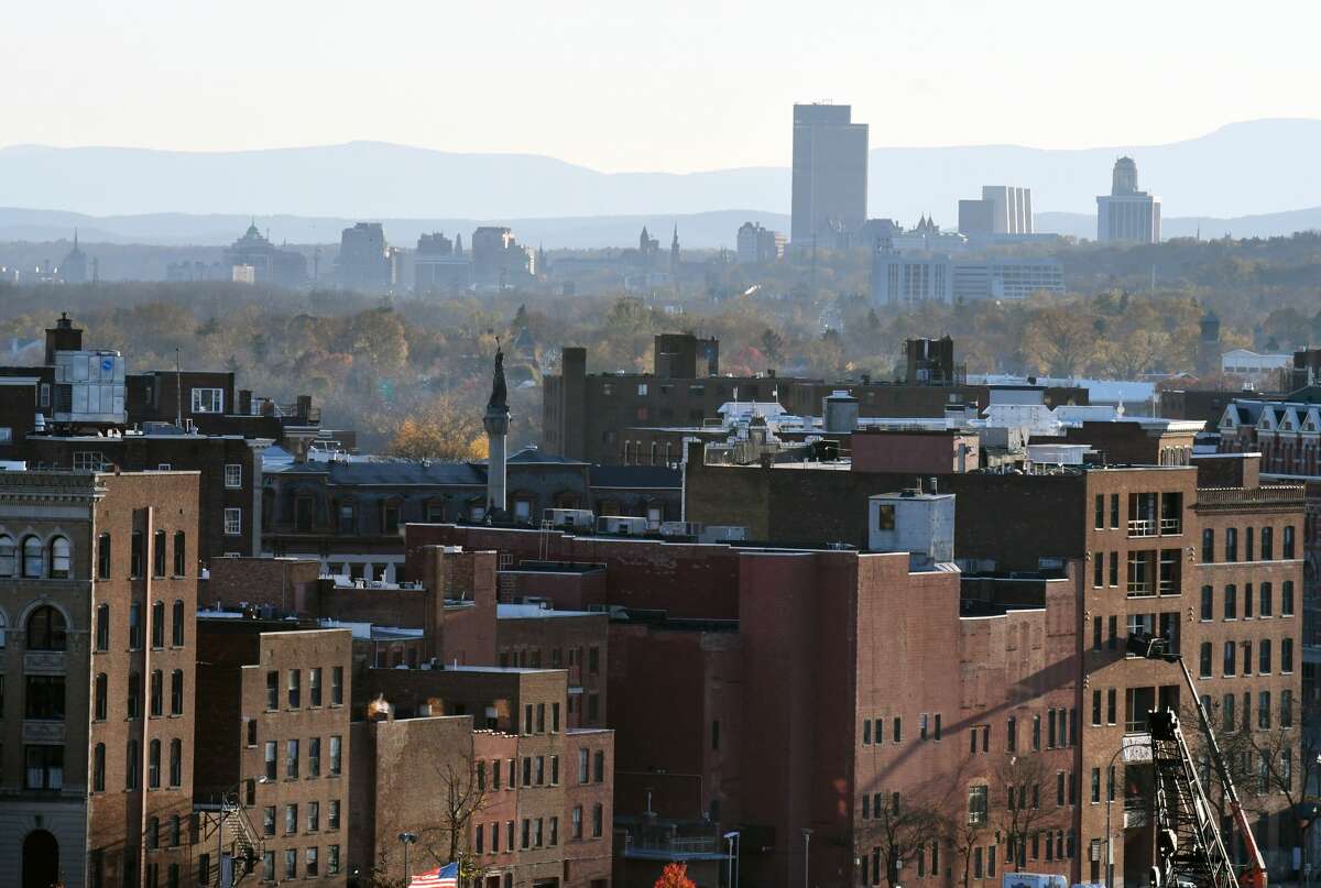 View of Downtown Troy and the Albany skyline seen from the rooftop at Hedley Park Place on Wednesday, Nov. 6, 2019, in Troy, N.Y. (Will Waldron/Times Union)