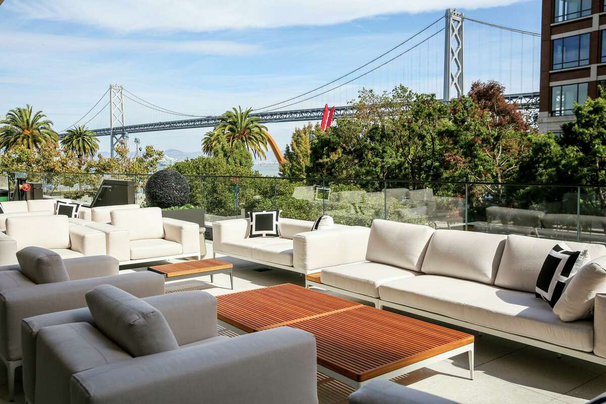 The shared terrace for residents atop the second floor of One Steuart Lane, a new 20-story tower on The Embarcadero in San Francisco.