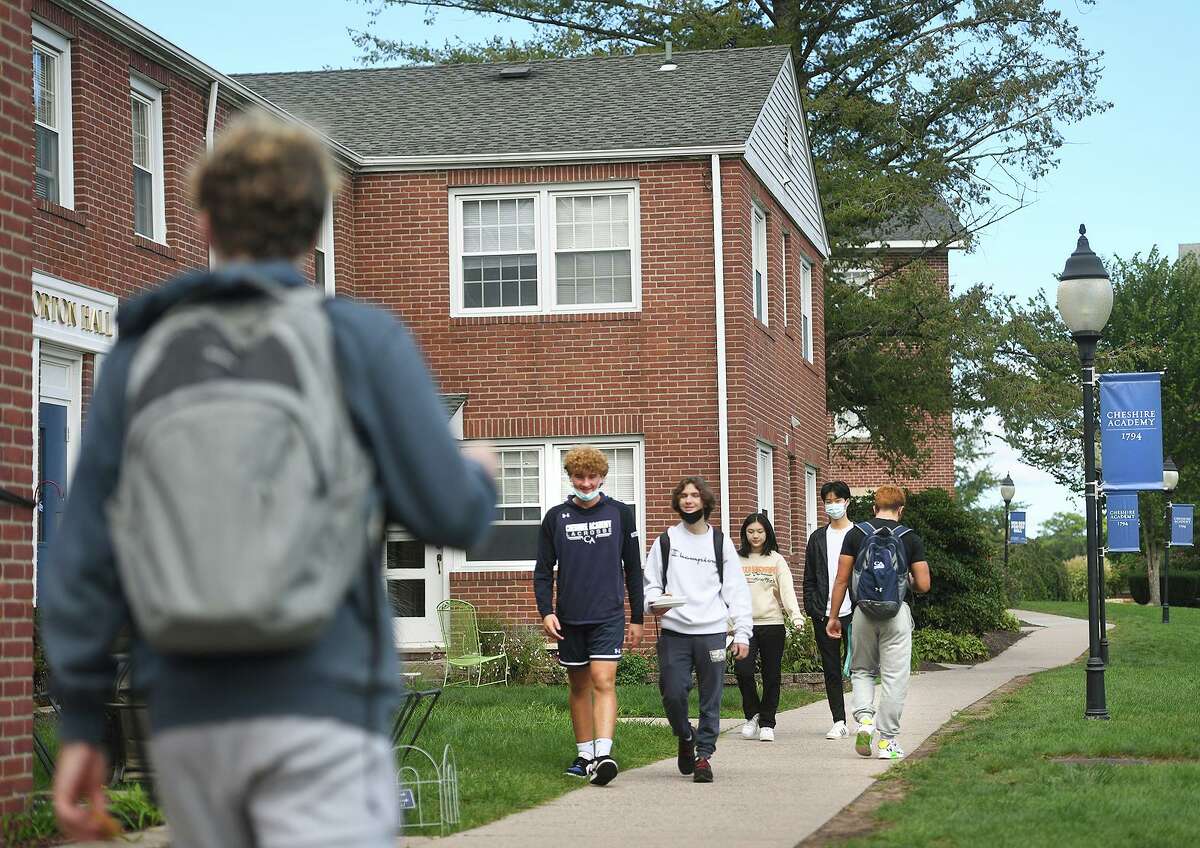 Students make their way across the campus at Cheshire Academy in Cheshire Oct. 6, 2021.