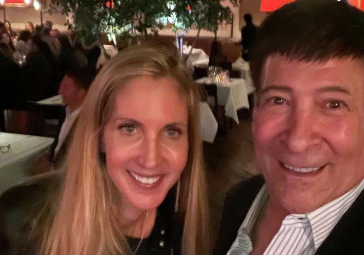 Conservative media pundit Ann Coulter and WOR radio host Mark Simone, a Greenwich resident, at Tony's at the JHouse in Riverside last weekend.