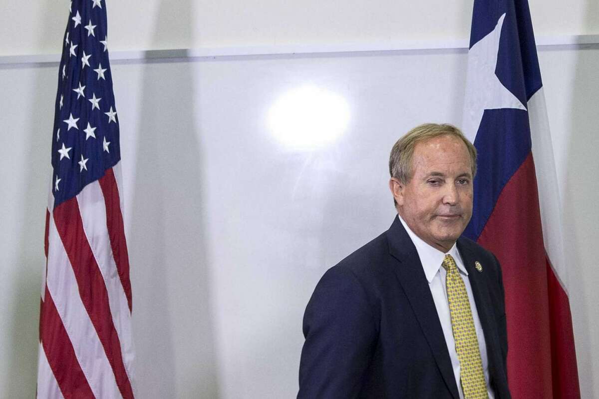 Texas Attorney General Ken Paxton, shown at an event Aug. 5, 2021 in Houston, has been busy battling cities, counties, school districts and nonprofits over the governor’s ban on local mask mandates.