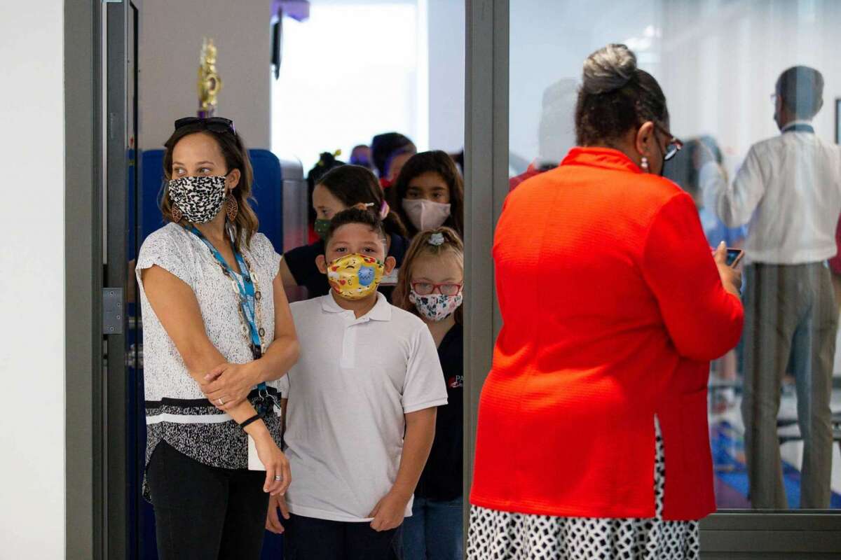 Students at Parker Elementary School during the first day of school on Monday, Aug. 23, 2021, in Houston.
