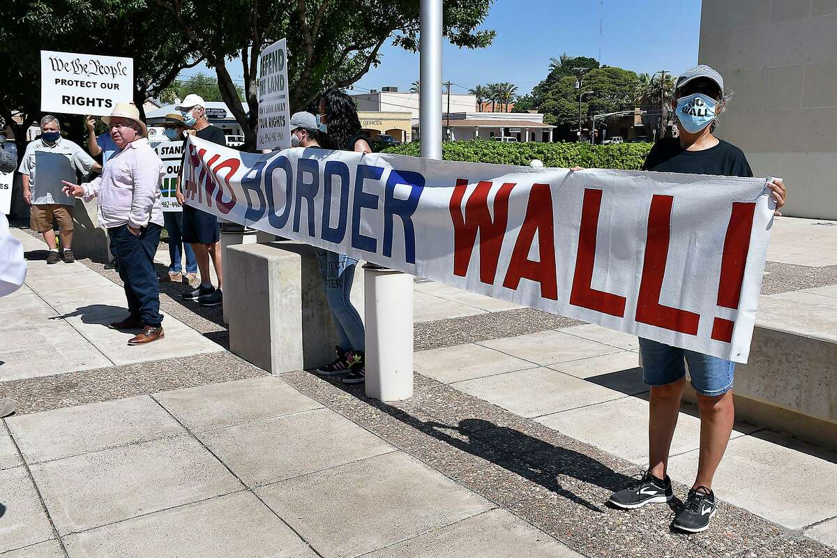 Landowners and members of the NoBorderWall Laredo Coalition participated in a press conference at the US Federal Courthouse Monday, July 13, 2020. The purpose of the event was to announce the filing of a new case(Border wall condemnation of land, 5th amendment, just compensation). Three land owners spoke at the event.