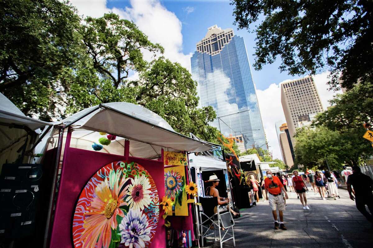 Art vendors display their art during the Bayou City Art Festival, Sunday, Oct. 10, 2021, in Houston.