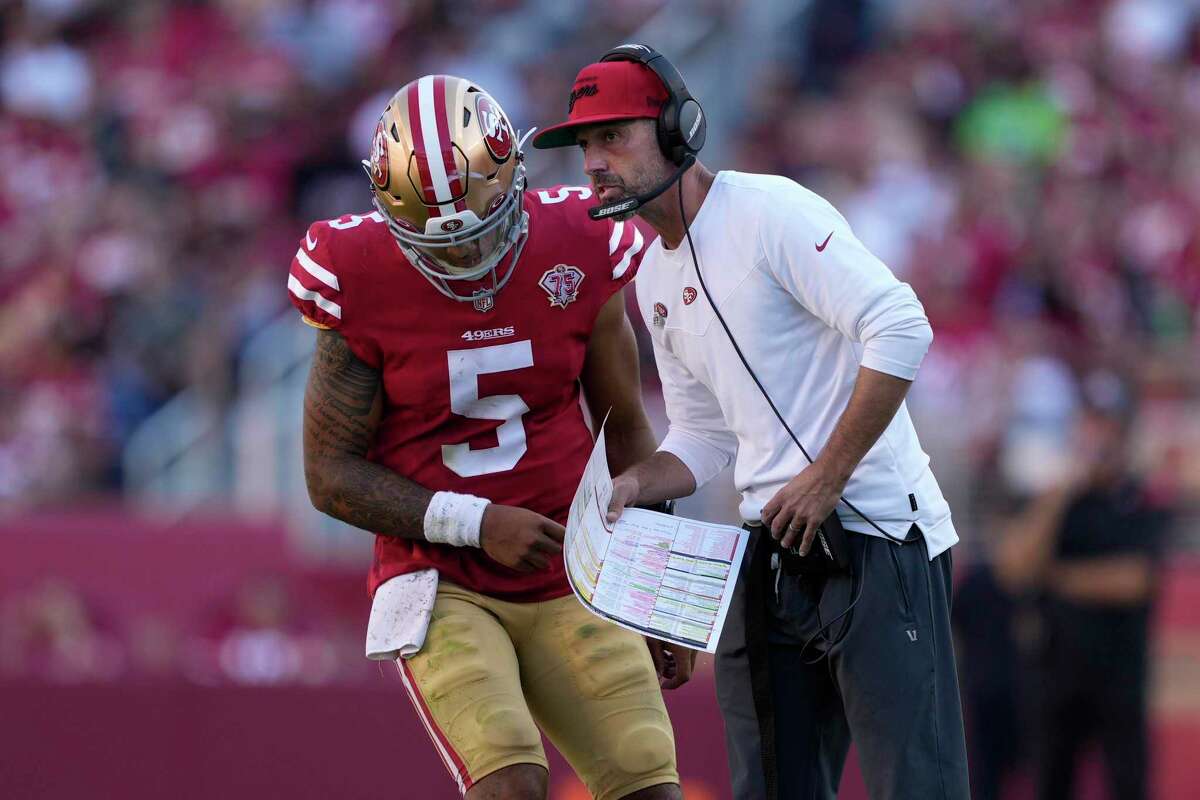 Head coach Kyle Shanahan and quarterback Trey Lance will lead the 49ers against the Bears in a season opener in Chicago at 10 a.m. Sunday. ( Channel: 2Channel: 40)
