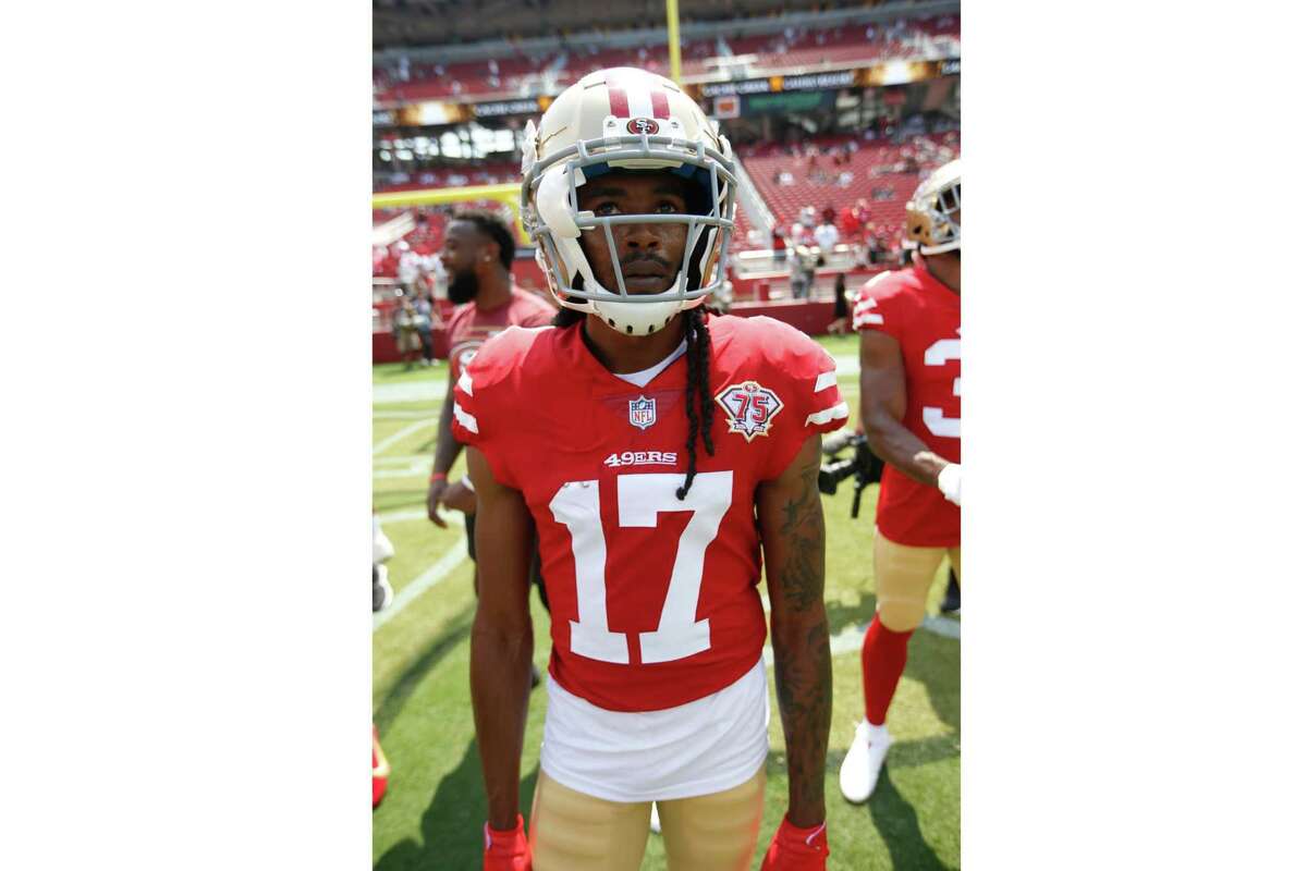 SANTA CLARA, CA - AUGUST 29: Travis Benjamin #17 of the San Francisco 49ers on the field before the game against the Las Vegas Raiders at Levi's Stadium on August 29, 2021 in Santa Clara, California. The 49ers defeated the Raiders 34-10. (Photo by Michael Zagaris/San Francisco 49ers/Getty Images)