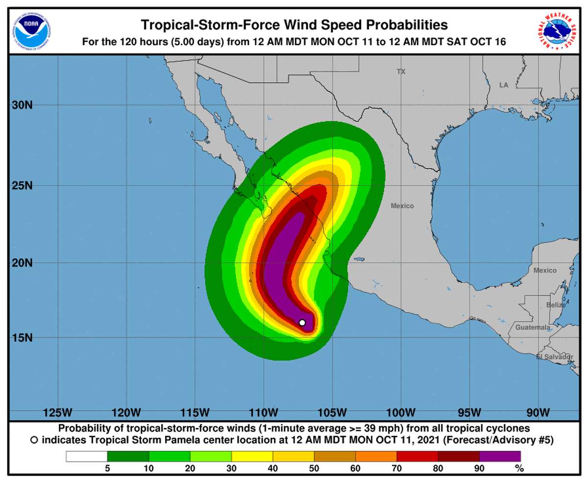 Graphic shows wind speeds associated with Tropical Storm Pamela.