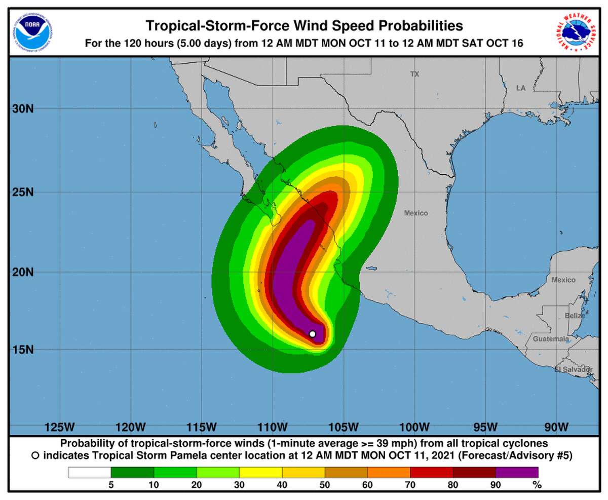 Graphic shows wind speeds associated with Tropical Storm Pamela. 