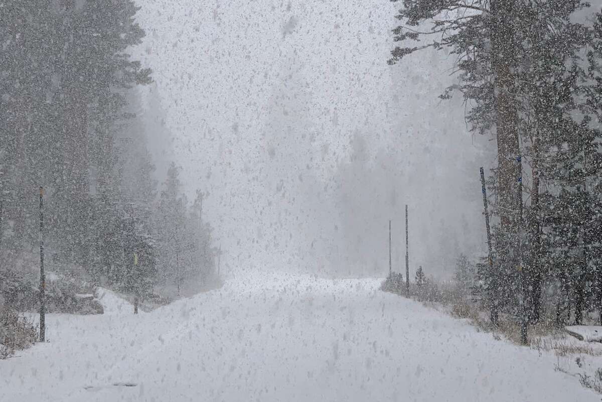 Snow dumped at 7,800 in Kirkwood Meadows just south of Highway 88 on Oct. 11, 2021.