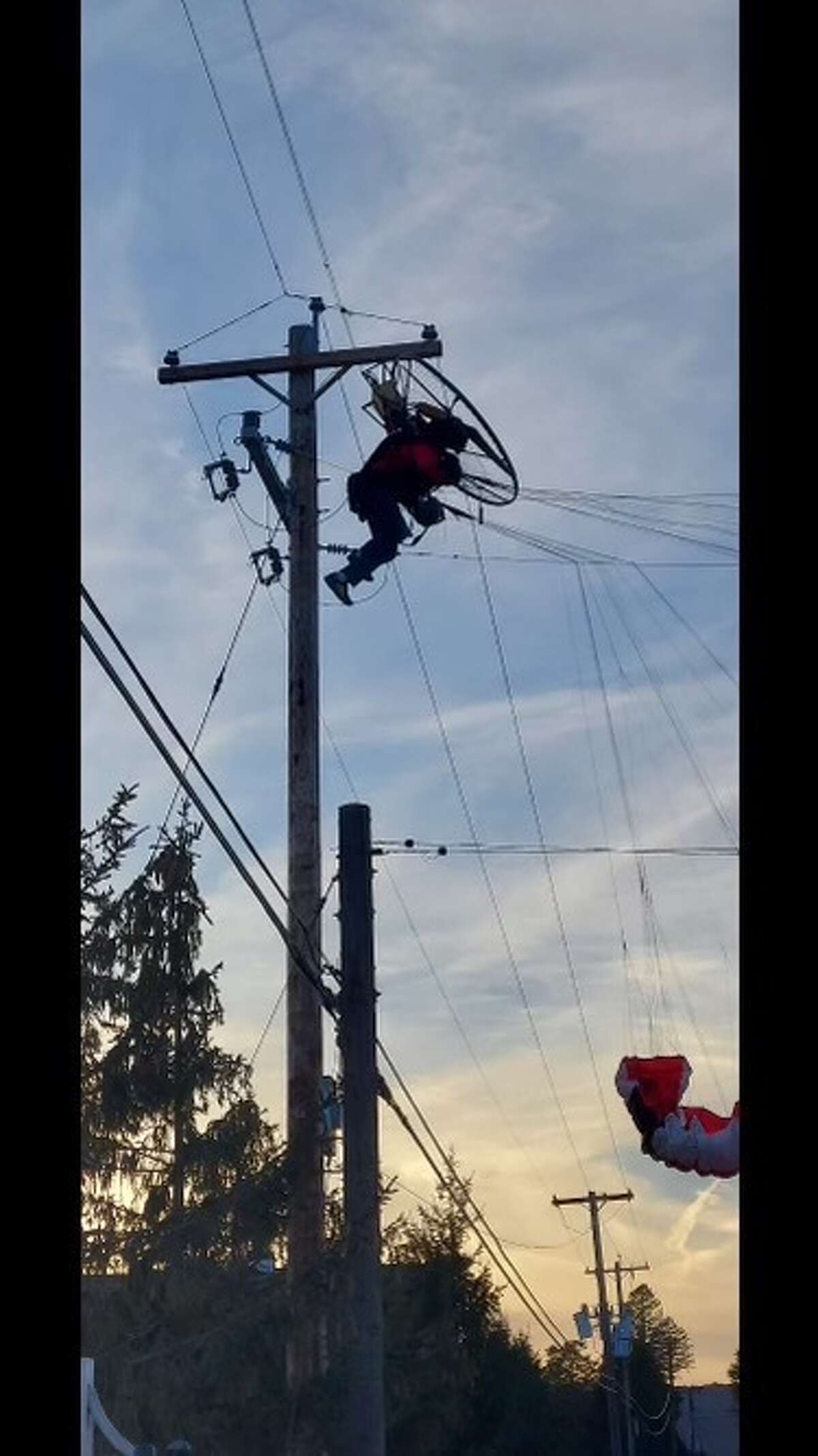 A person flying an alternative craft was trapped in power lines outside Indian Ladder Farms on Oct. 11, 2021.
