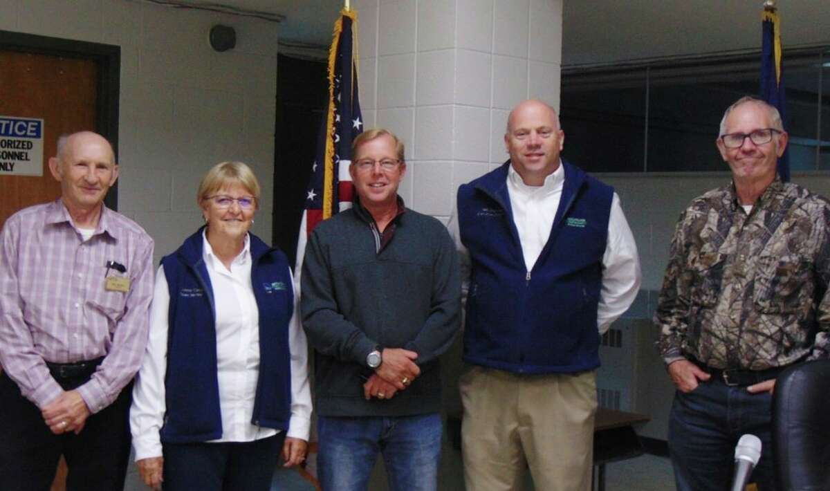 Pictured left to right at the township association meeting: MTA President Pete Kleiman, MTA District Director Connie Cargill, Lake County Township Association President Mark Venema, MTA Executive Director Neil Sheridan and Lake County Township Association Clerk Ernie Wogatzke. (Star photo/Shanna Avery)