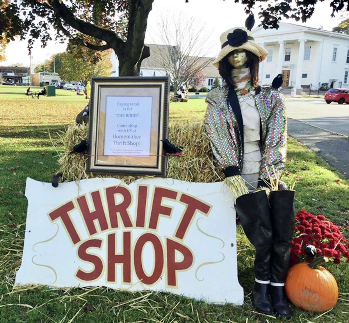 A scarecrow from the Homemaker Thrift Shop from a previous Scarecrows on the Green event.