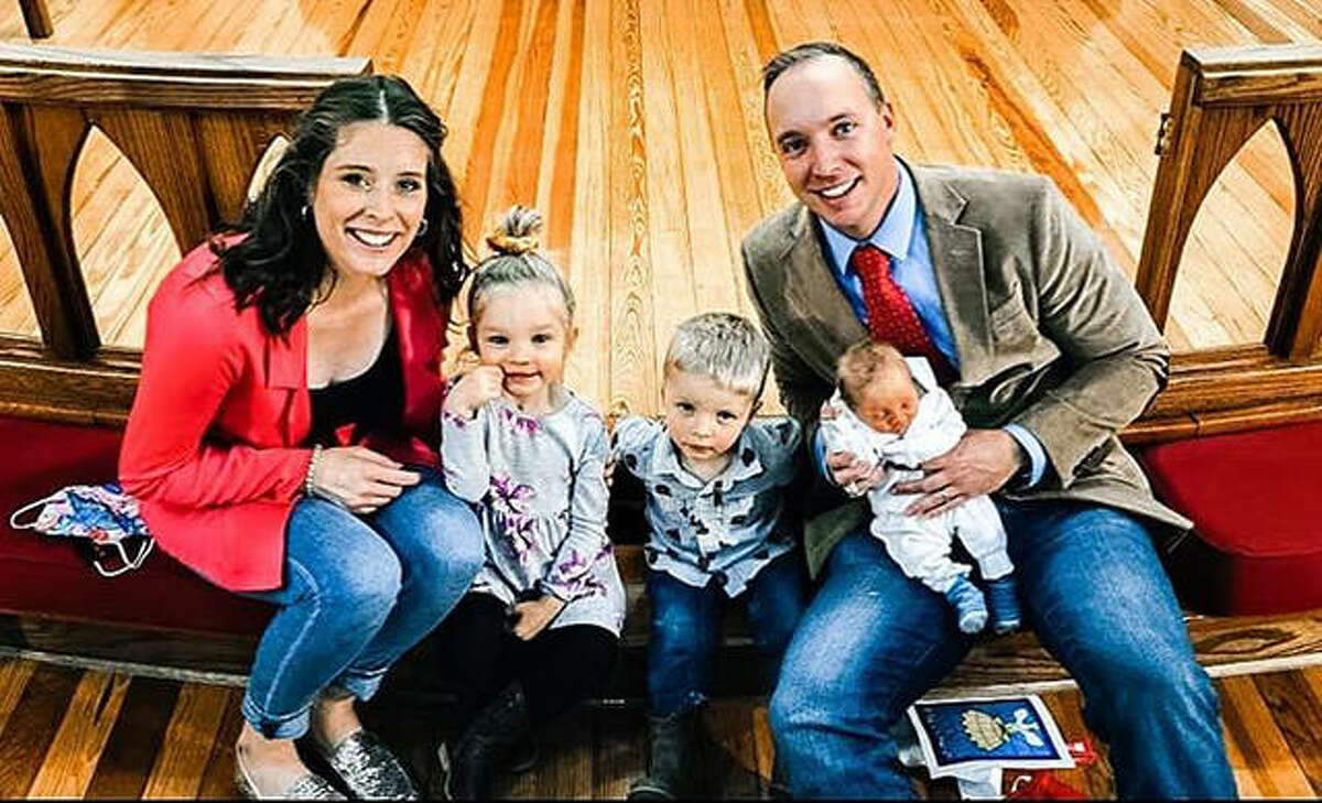 Metro-East Lutheran graduate Dusty Shimkus and his wife Erin with their children, left to right, Harper, Easton and Cooper.