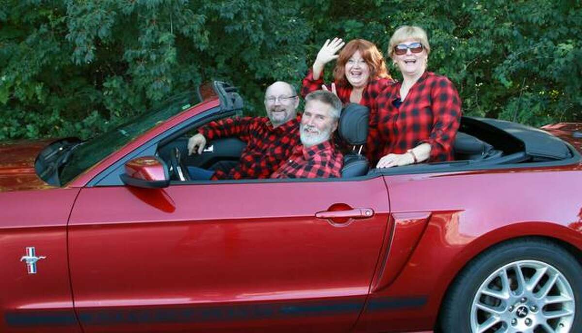 Brant McCance and Jake Tenberge, the front seat, and Lee Cox and Gail Drillinger all try to come to terms with retired life in their own way in “A Red Plaid Shirt” planned Oct. 22-31 at the Alton Little Theater.