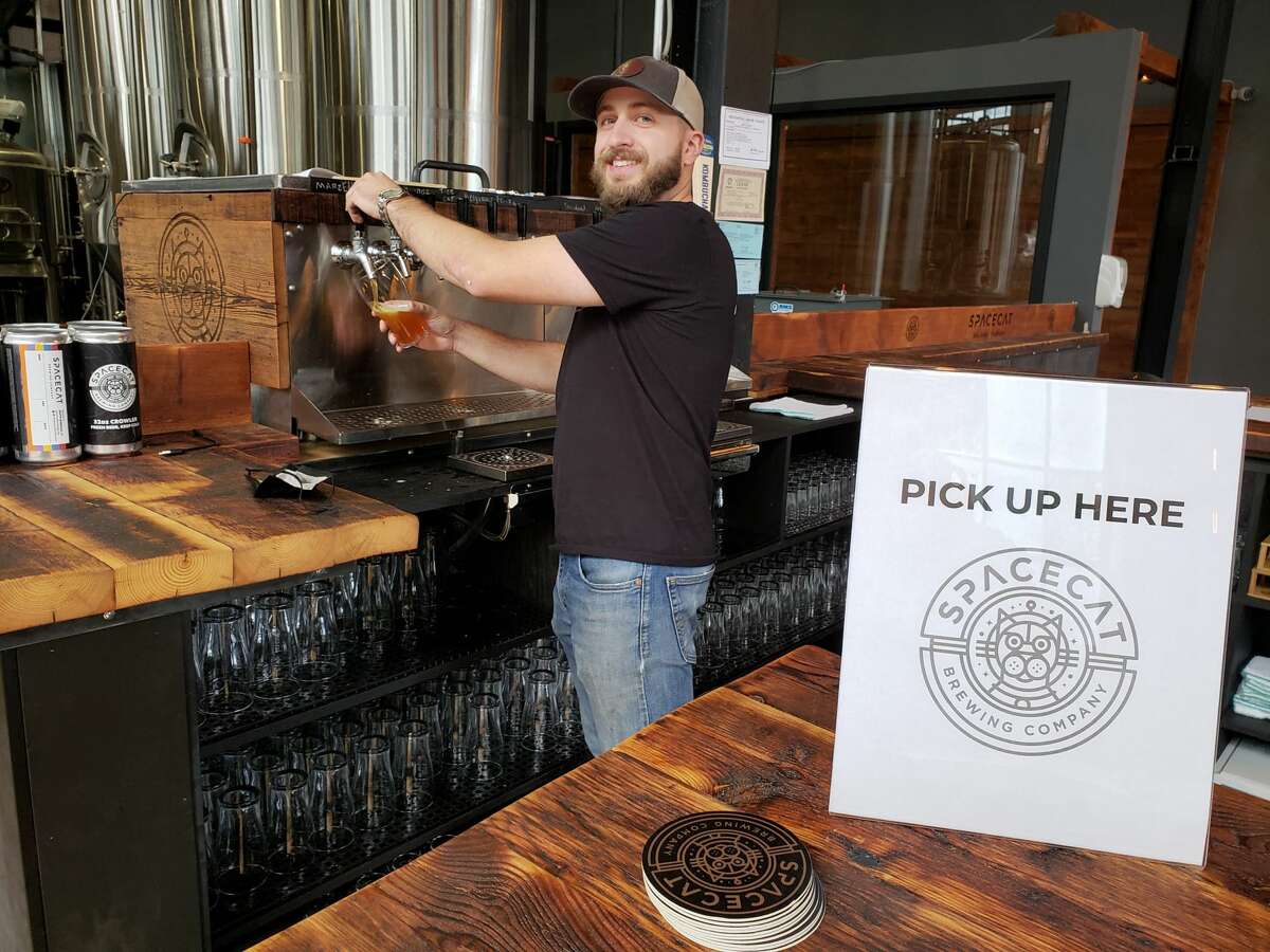 James Bloom draws a classic malty Oktoberfest Märzen at Spacecat Brewing in South Norwalk.