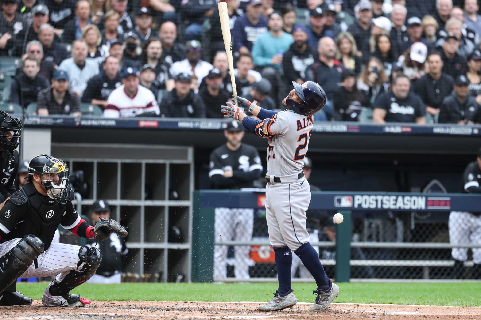 Chicago White Sox's Gavin Sheets watches his home run against the Houston  Astros in the second inning during Game 4 of a baseball American League  Division Series Tuesday, Oct. 12, 2021, in