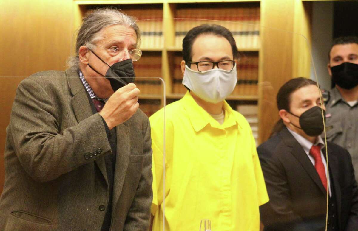 Qinxuan Pan, accused of the slaying of Yale graduate student Kevin Jiang, appears in court Tuesday Oct. 12, 2021 with his attorney, Norm Pattis.