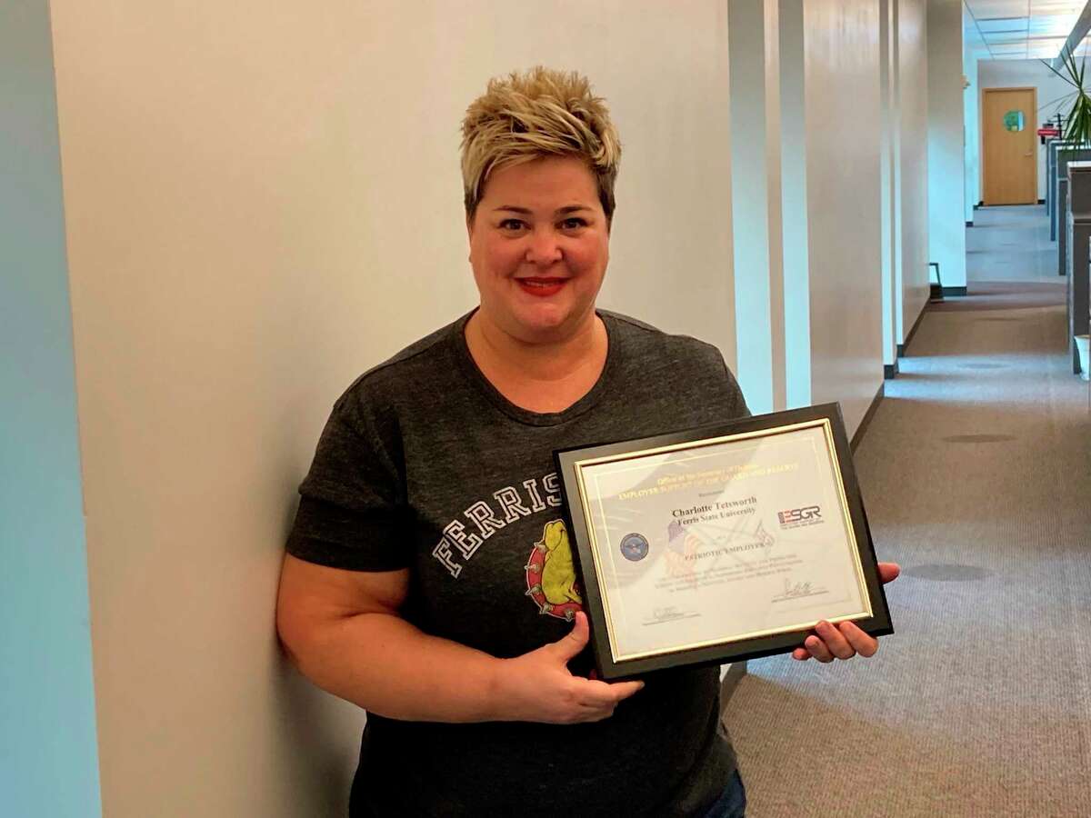 Associate Director of Processes in Ferris State University's Office of Admissions and Financial Aid Charlotte Tetsworth recently received the Patriot Award from the United States Department of Defense's Employer Support for the Guard and Reserve. (Courtesy photo)