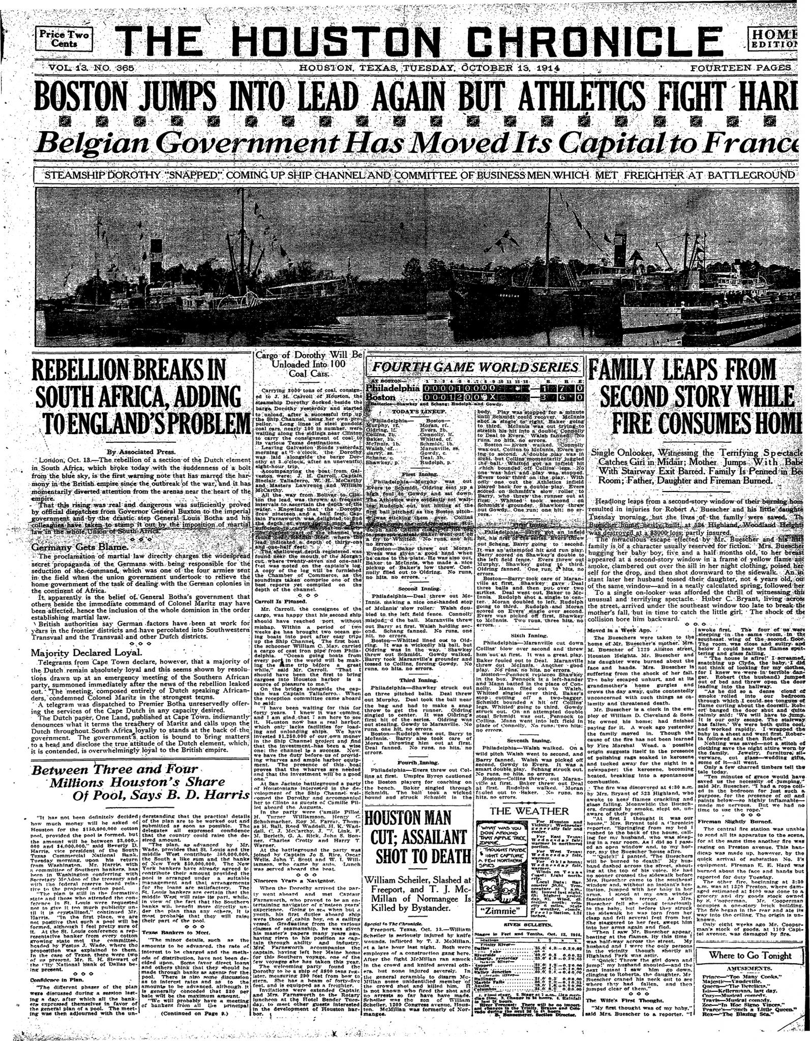 Today in Houston history, Oct. 13, 1914 Steamship Dorothy safely makes