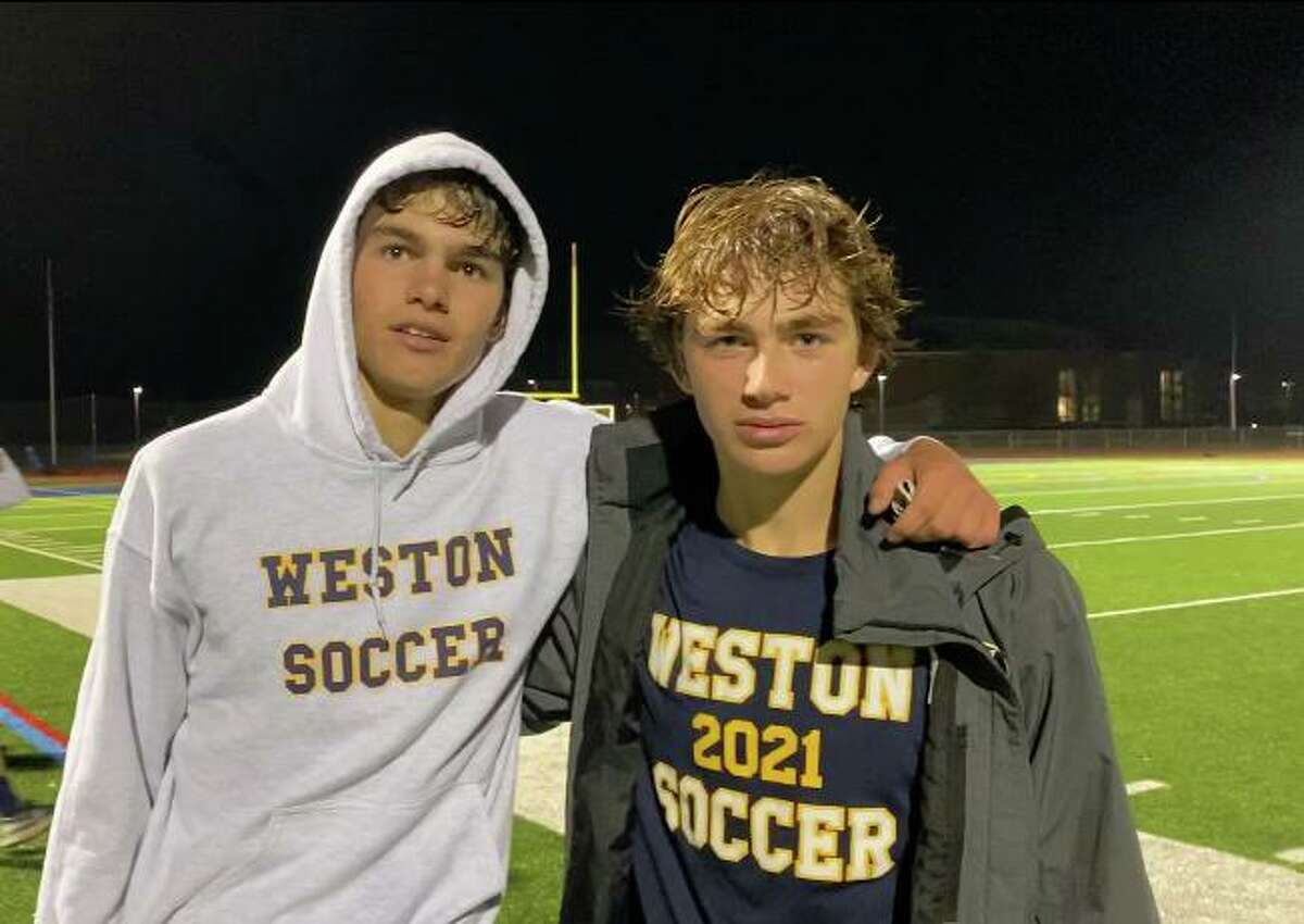 Weston boys soccer seniors Max Hutton and Max Weiss.