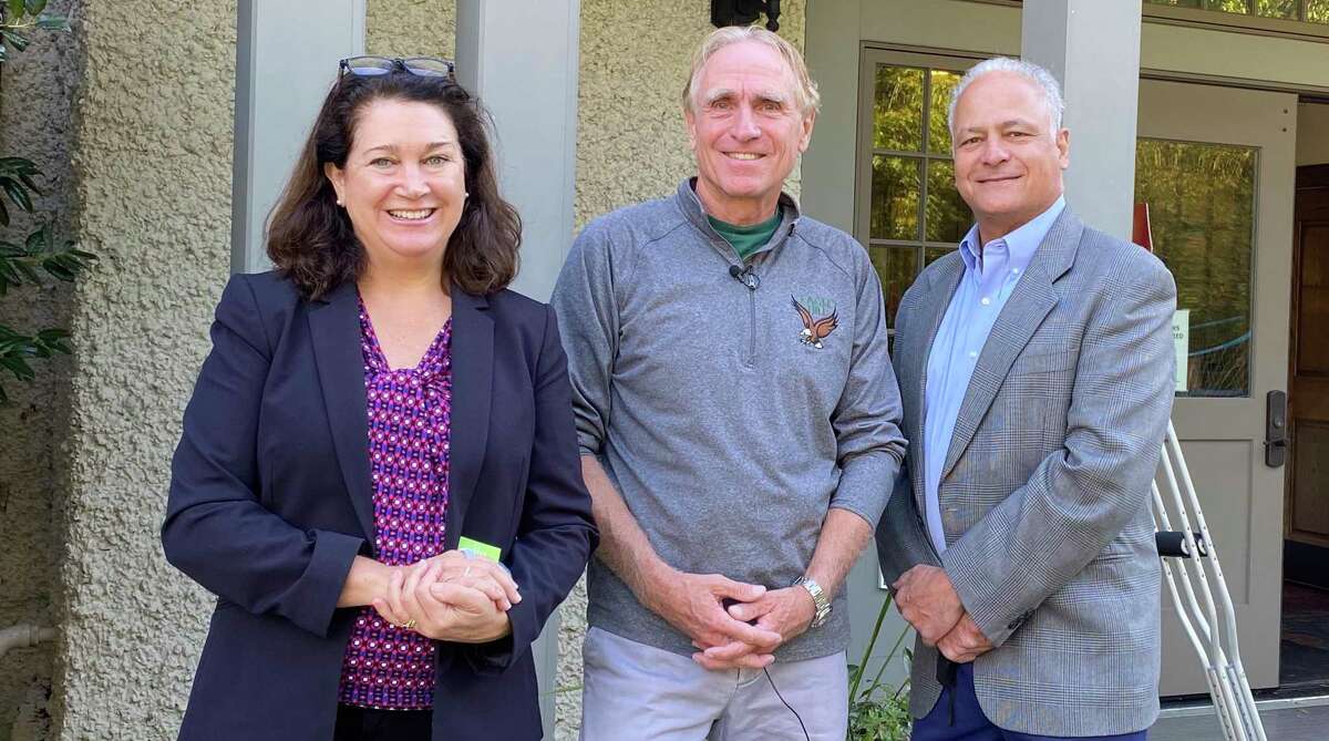 From left, Danielle Blaine of Food Rescue US, Tom Cone of Greenwich's Eagle Hill School and John Gutman of Stamford's New Covenant Center have entered into a partnership to deliver unused prepackaged school meals to clients of the Stamford nonprofit.