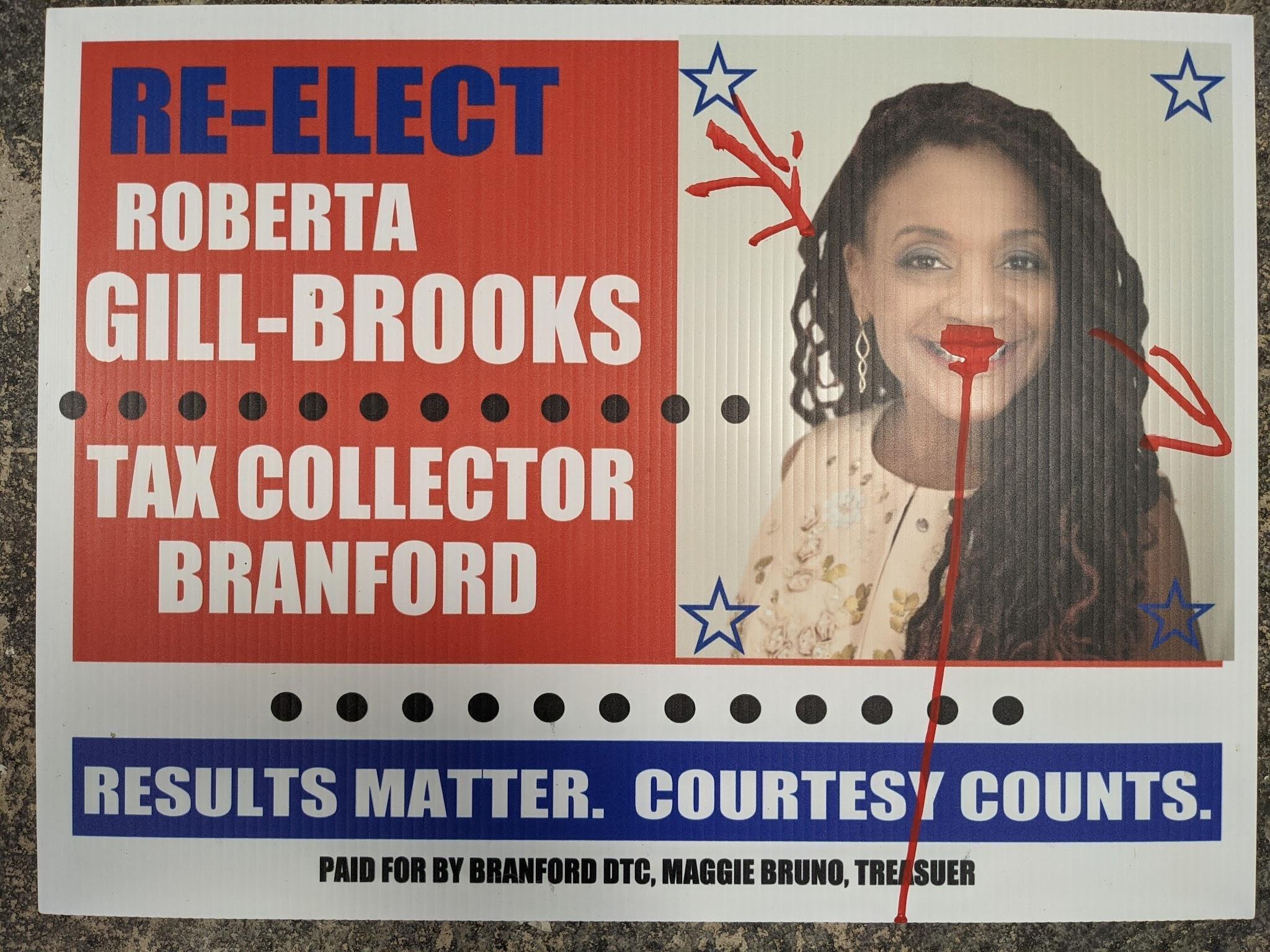 Dozens of campaign signs marred by red paint this weekend in Branford - Vimarsana News