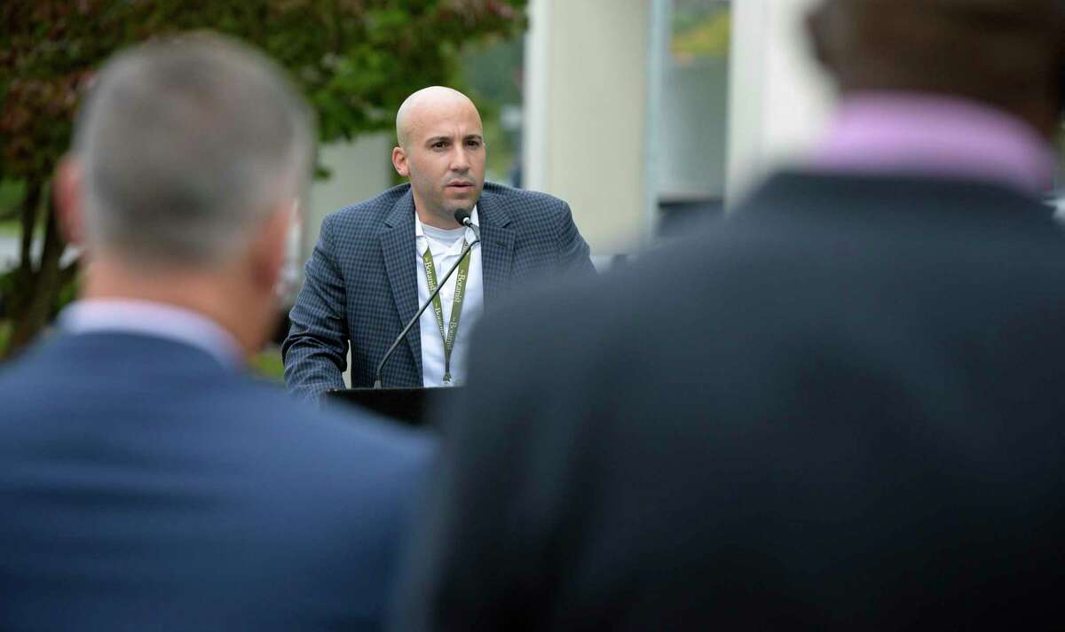 Carl Tirella, Acreage Holdings’s general manager in Connecticut, during the opening ceremony for The Botanist, the new medical marijuana dispensary, on Mill Plain Road. The Botanist is owned by Acreage Holdings. Wednesday morning. October 13, 2021, in Danbury, Conn.
