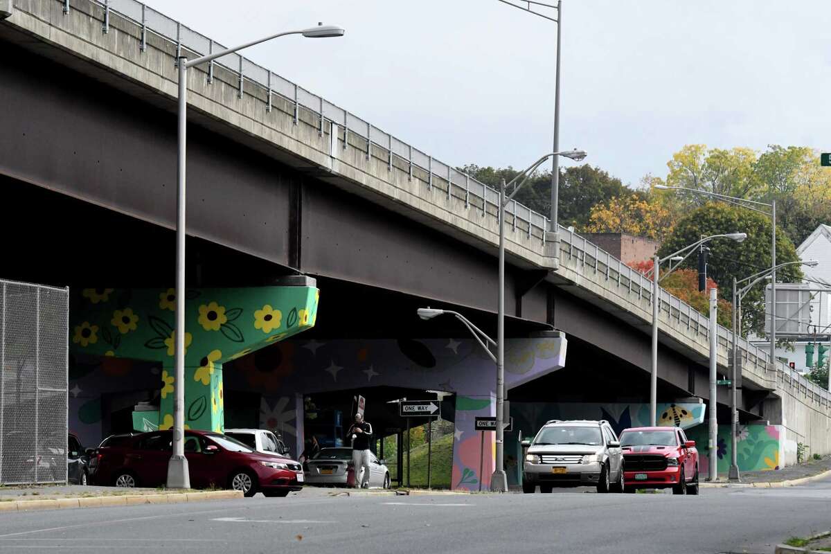 Mural adding a splash of color under Collar City Bridge