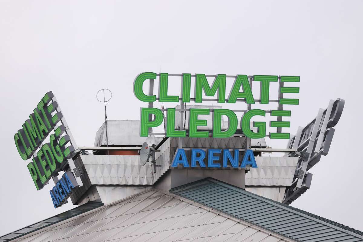 SEATTLE, WASHINGTON - DECEMBER 10: A general view of signage at Climate Pledge Arena on December 10, 2020 in Seattle, Washington. (Photo by Abbie Parr/Getty Images)