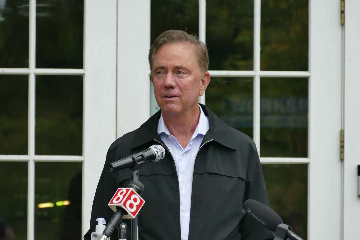 Gov. Ned Lamont speaks at Workshop CT, an educational facility in Bethel, on Oct. 6.