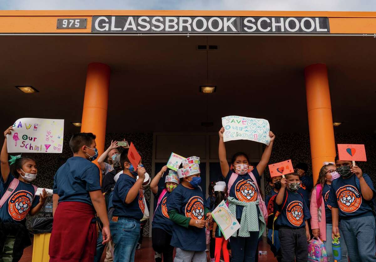 Students demonstrate in support of keeping Glassbrook Elementary School in Hayward open.