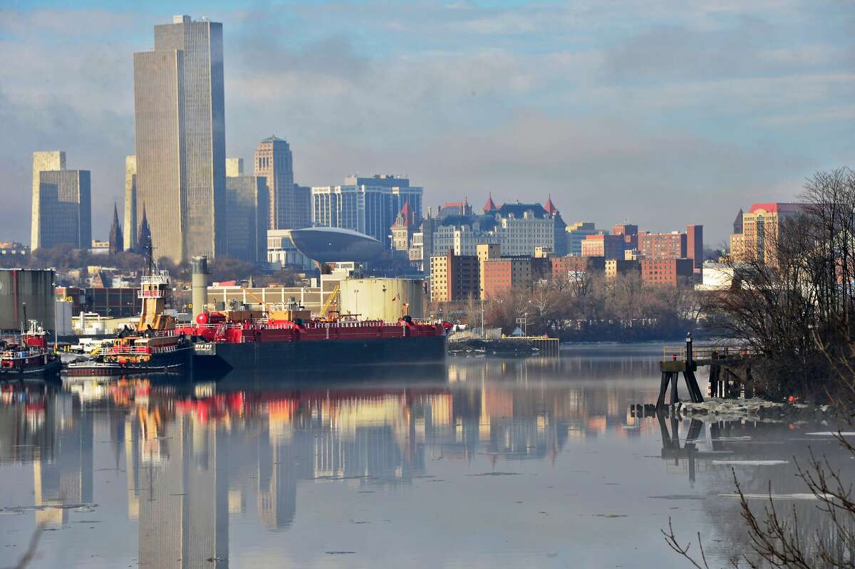 The Port and skyline of Albany as the rains stop and the sun shines Tuesday Jan. 23, 2018 in Rensselaer, NY. (John Carl D'Annibale/Times Union)