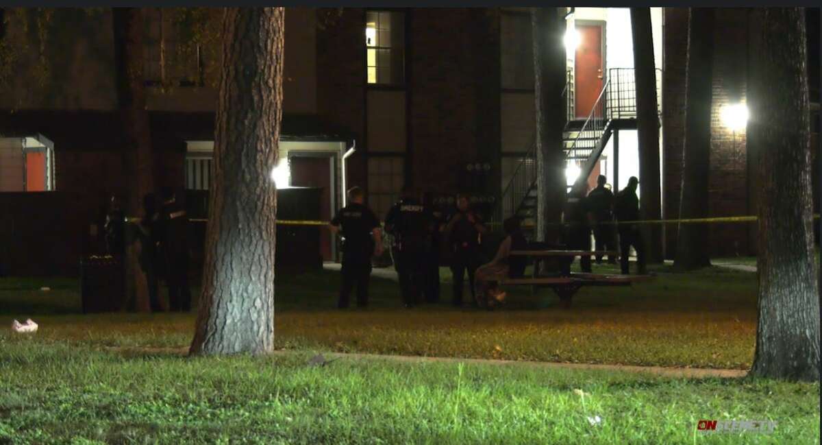 A woman was shot and killed in north Harris County early Thursday morning after two men entered an apartment and demanded money, according to the Harris County Sheriff's Office.