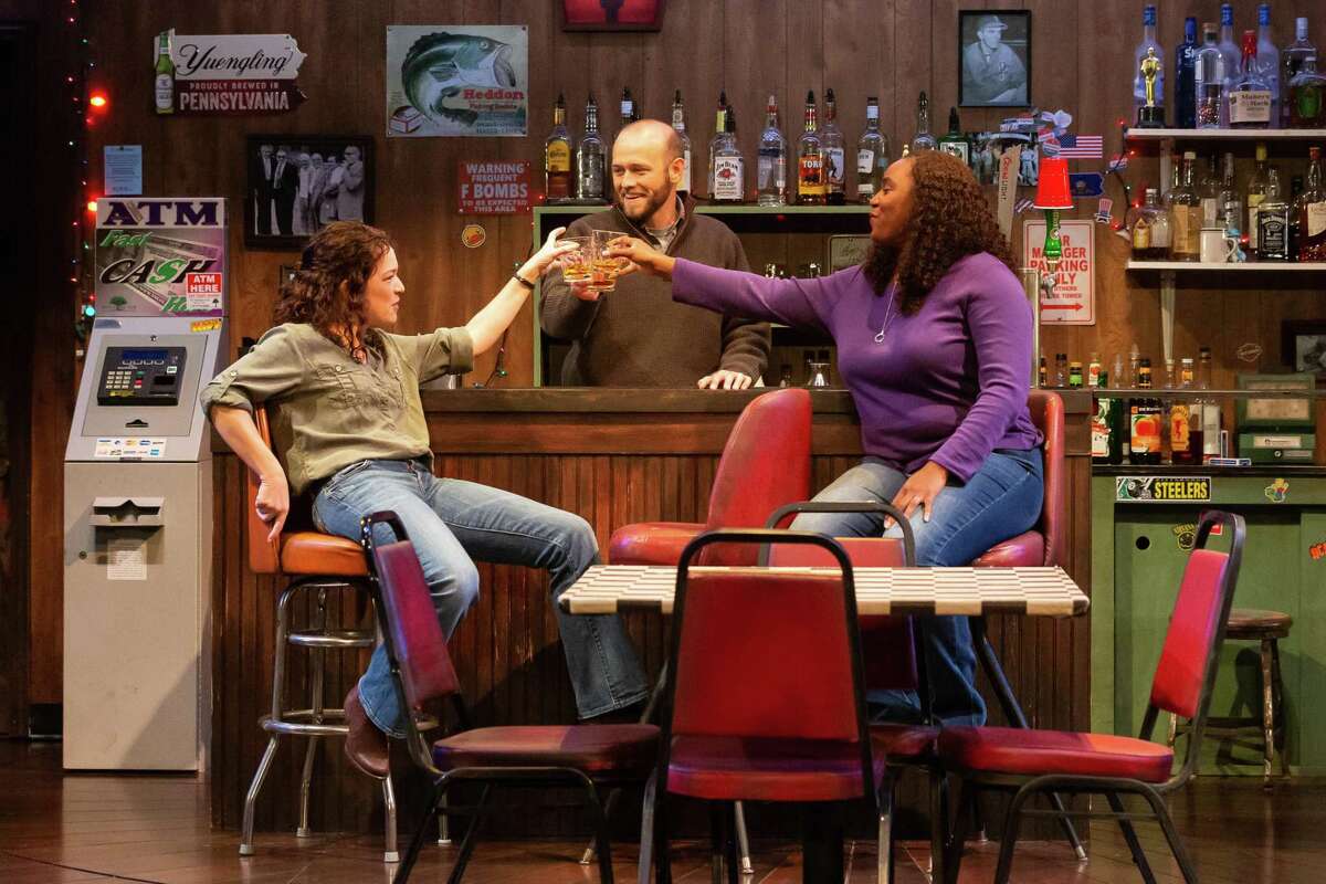 Elizabeth Bunch as Tracey, Adam Gibbs as Stan, and Michelle Elaine as Cynthia in Alley Theatre’s production of 'Sweat'