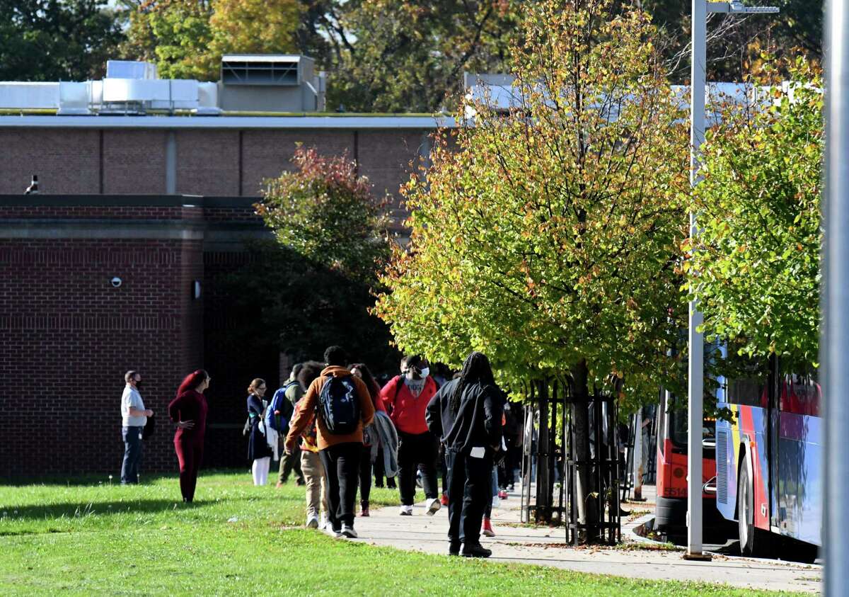 Dismissal time at Schenectady High School on Thursday, Oct. 14, 2021, in Schenectady, N.Y.