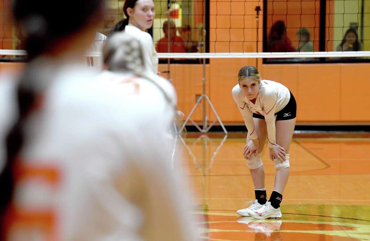 Bridge City and Orangefield faced off in a volleyball match-up at Orangefield Wednesday. Photo made Wednesday, September 15, 2021 Kim Brent/The Enterprise