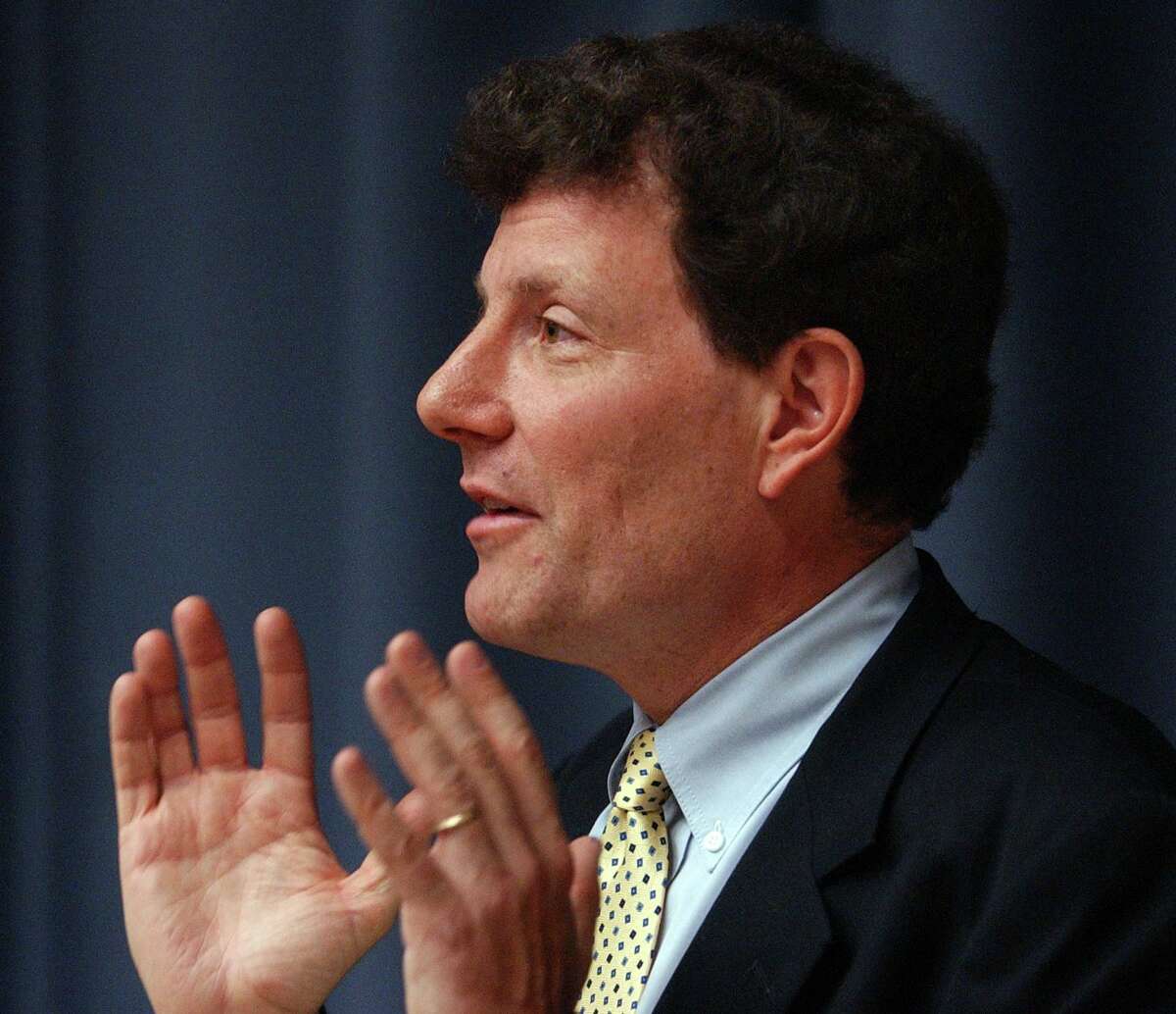 Nicholas Kristof addresses an audience at Yale University. The longtime New York Times columnist is exploring a run for governor in Oregon in 2022.